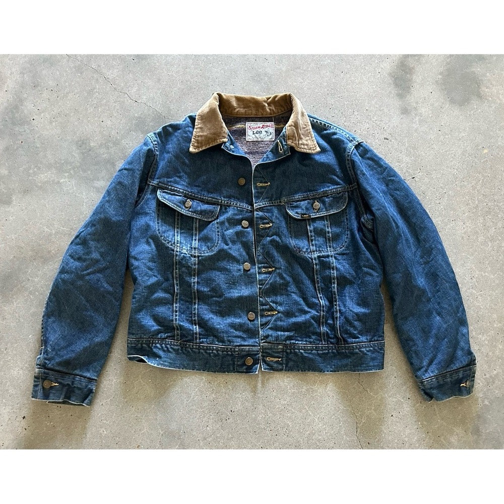 Vintage Lee Storm Rider Denim Jacket Sz L Blue Indigo Trucker Union Made Lined